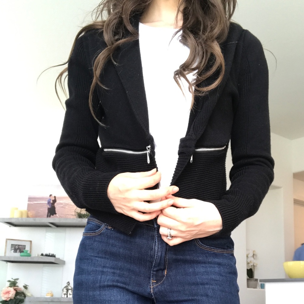 WHBM Black Fashion Zipper Sweater, S